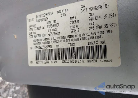 2005 Dodge Ram 1500 Slt/Laramie из США, поврежденный, VIN 1D7HU18D55S257919